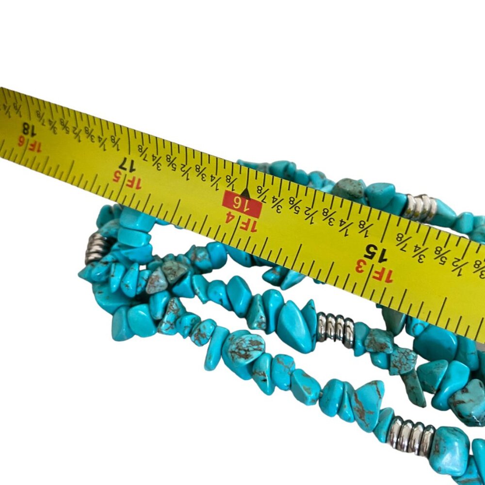 Turquoise Chip Multi-Strand Necklace 17" Long Southwestern style - Picture 4 of 6